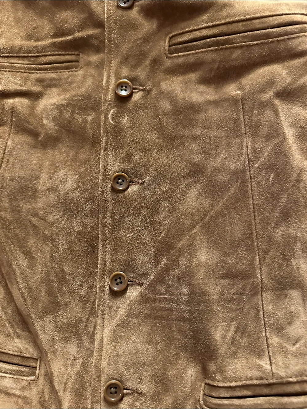 VTG Banana Republic Suede Leather Vest Mens L Button Front Western Cowboy Rodeo